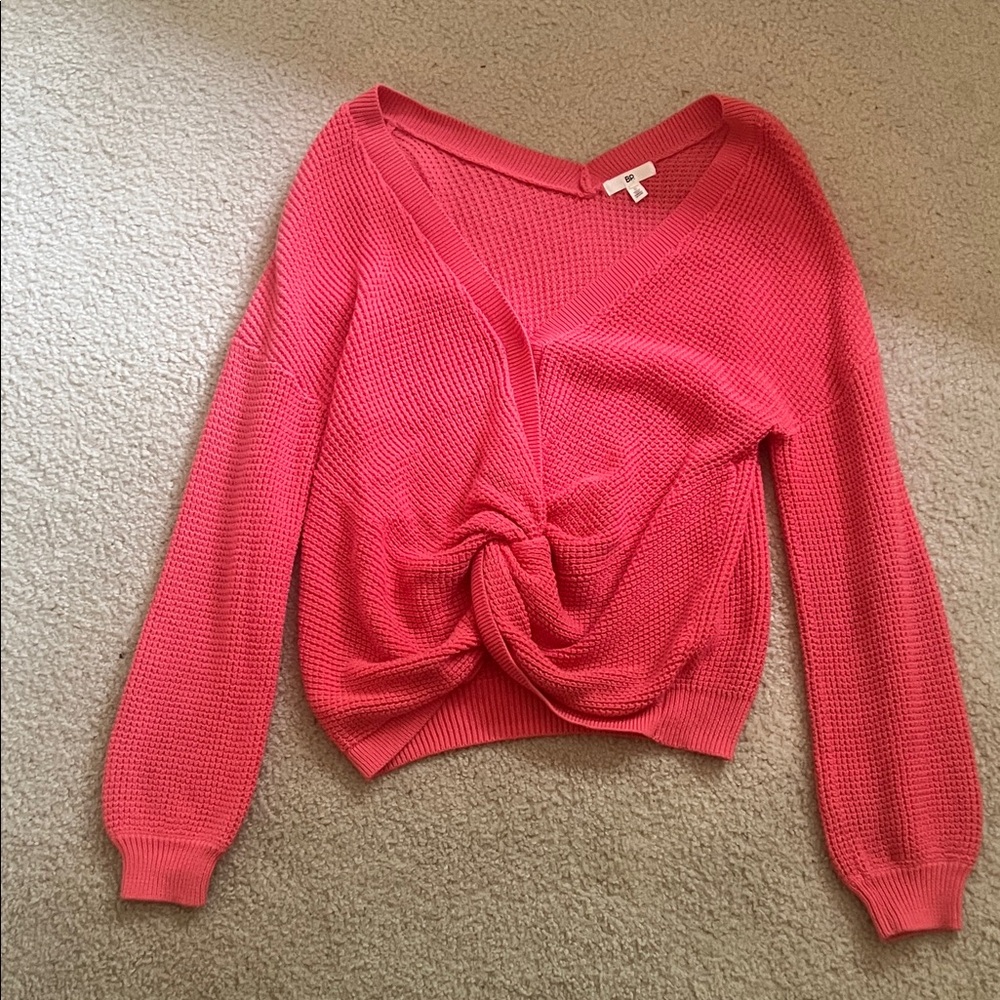 BP Coral V-Neck Sweater with Twist Detail